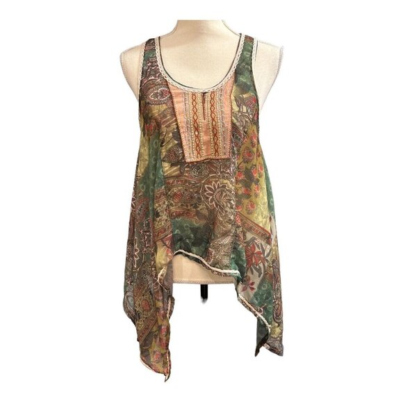 Sundance Womens M Embroidered Beaded Tank Top Long Sides Flowy Silky Paisley - Picture 1 of 11